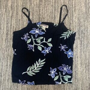 Nomadic Traders Tank Top & Crop Pants Set Floral Rayon Black Blue Vaca Size S